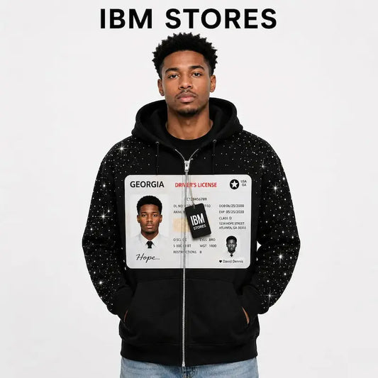 Custom License Photo Hoodie – Personalized Oversized Rhinestone Zip Hoodie | IBM STORES