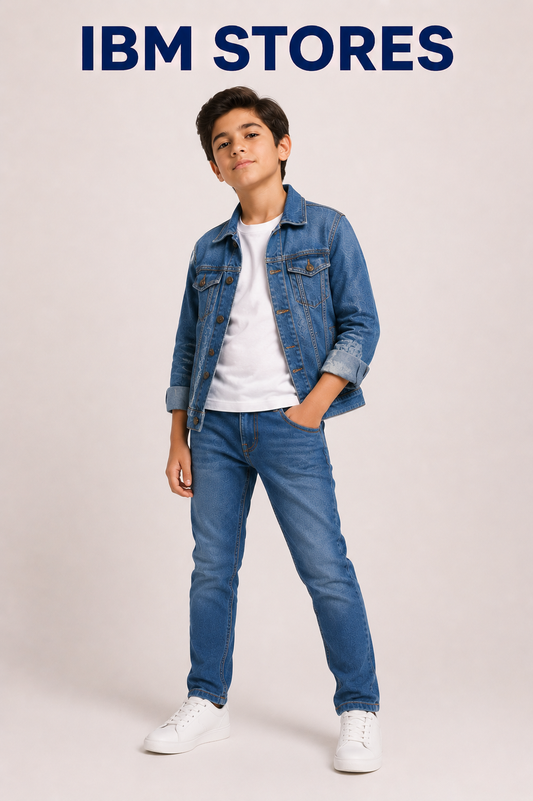 Kids Blue Denim Jacket & Jeans Set – Stylish Boys Casual Denim Outfit | IBM STORES