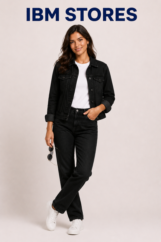 Women’s Blue Denim Jacket & Wide Leg Jeans Set – Casual Streetwear Outfit | IBM STORES