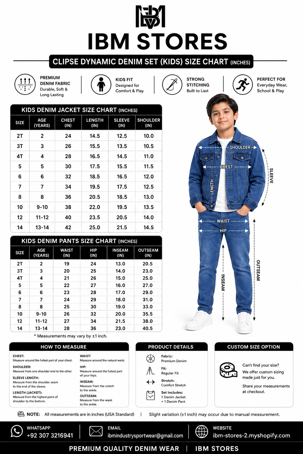 Kids Blue Denim Jacket & Jeans Set – Stylish Boys Casual Denim Outfit | IBM STORES
