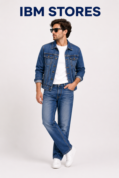 Men’s Blue Denim Jacket & Jeans Set – Casual Streetwear Outfit for Men | IBM STORES