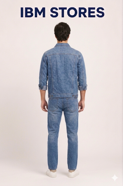 Men’s Blue Denim Jacket & Jeans Set – Casual Streetwear Outfit for Men | IBM STORES