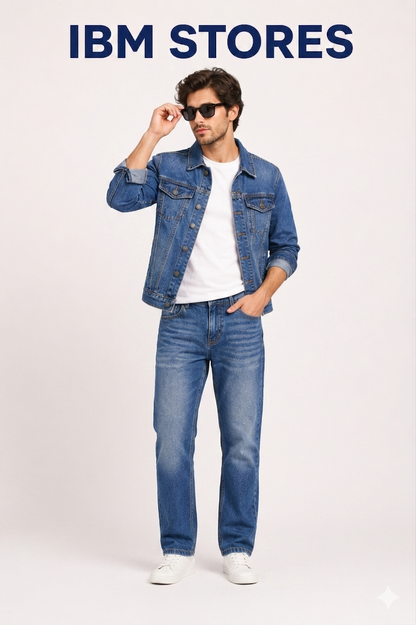 Men’s Blue Denim Jacket & Jeans Set – Casual Streetwear Outfit for Men | IBM STORES